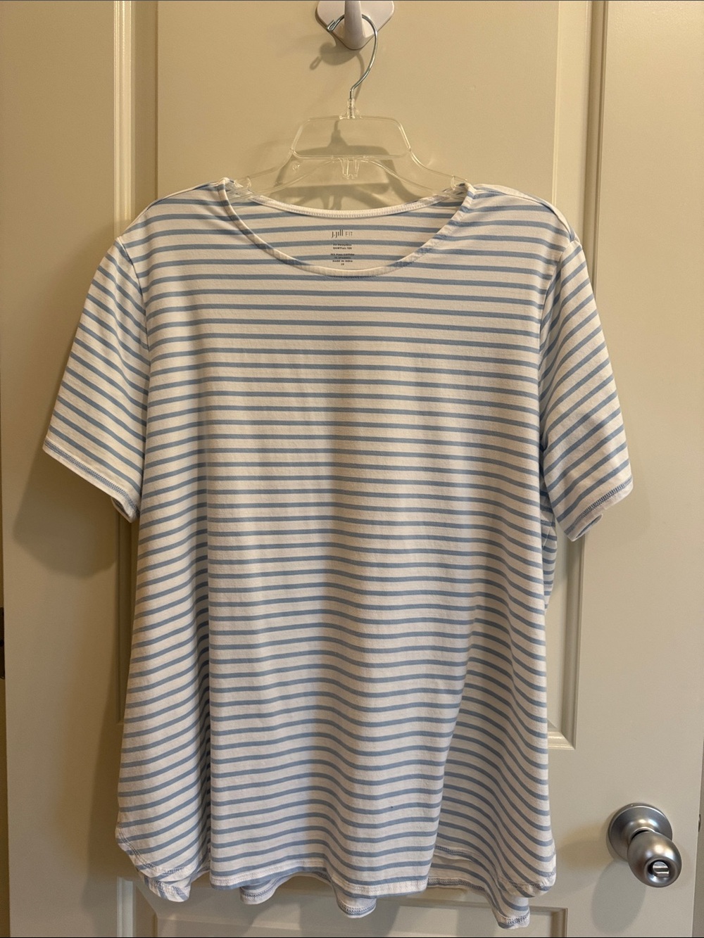 J. Jill Women’s Fit Progress T-Shirt Light Blue & White Stripe